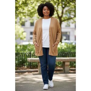 Ulla Popken Womens Dark Tan Oversized Fit Cardigan Sweater Size 24/26